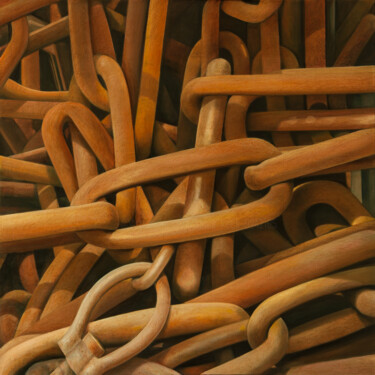 Painting titled "Ankerkette" by Klaus Keck, Original Artwork, Oil Mounted on Wood Stretcher frame