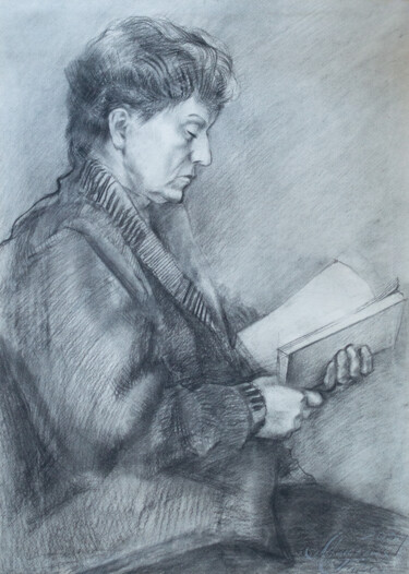 Disegno intitolato "sitter's portrait" da Pavel Minchenia, Opera d'arte originale, Carbone