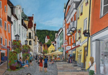 Pittura intitolato "Altstadt Füssen im…" da Veronika Metasch, Opera d'arte originale, Olio Montato su Telaio per barella in…