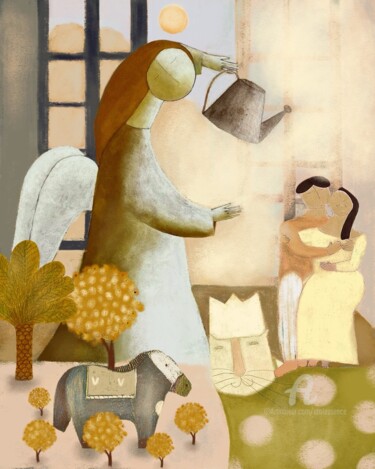 Petits Amoureux à l'Ange, petit cheval entourédepetitsarbres Картина под названием "Petits Amoureux à l…" - Etolessence, Подлинное произведение искусства, Пастель