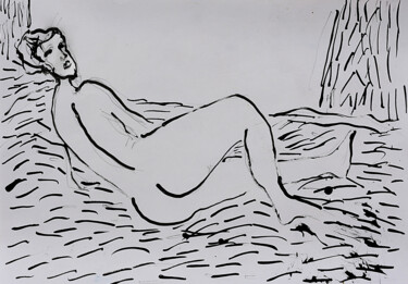 Disegno intitolato "Reclining nude" da Jean Mirre, Opera d'arte originale, Inchiostro