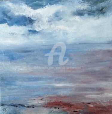Painting titled "Encore la mer" by Pjc, Original Artwork, Oil Mounted on Wood Stretcher frame