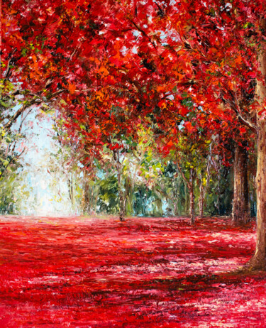 Pittura intitolato "Red forest" da Nati Art, Opera d'arte originale, Olio Montato su Pannello di legno