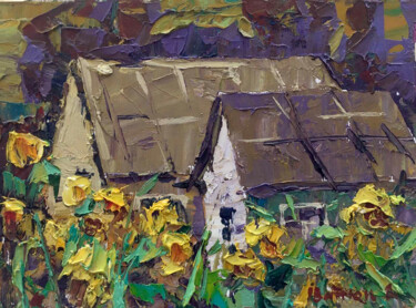 제목이 "Sunflowers at home"인 미술작품 Oleksiy Ivanyuk로, 원작, 기름 나무 들것 프레임에 장착됨