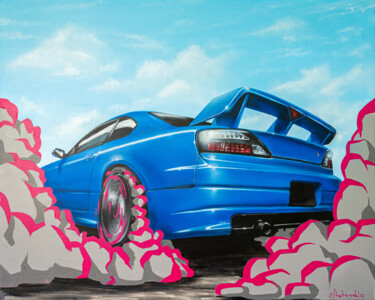 Pittura intitolato "drift blue silvia" da Sergey Stetsenko, Opera d'arte originale, Spray Montato su Telaio per barella in l…