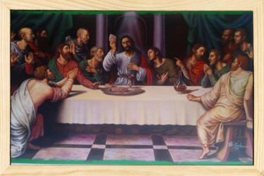 Schilderij getiteld "Cenacolo Vinciano" door Elio Segundo Sanchez, Origineel Kunstwerk, Glazuur