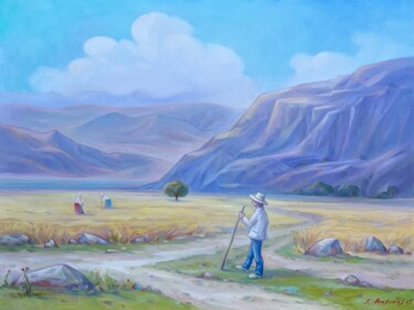 Morning Beneath the Mountains Schilderij getiteld "Morning Beneath the…" door Samvel Atasunts, Origineel Kunstwerk, Olie