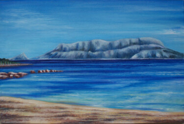 Sardinien, Strand in Pittulongu Painting titled "Sardinien, Strand i…" by Olga Milova, Original Artwork, Oil Mounted on Wood Stretcher frame