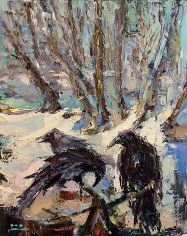 Guardians of the Winter Forest Painting titled "Guardians of the Wi…" by Oleg Sharapanovsky, Original Artwork, Oil Mounted on Wood Stretcher frame