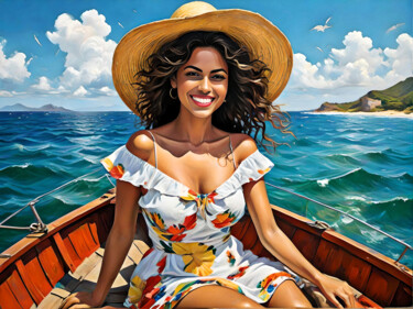 Brasilien Beauty in a Boat I Digital Arts titled "Brasilien Beauty in…" by Jo Graetz (Jo Graetz), Original Artwork, AI generated image
