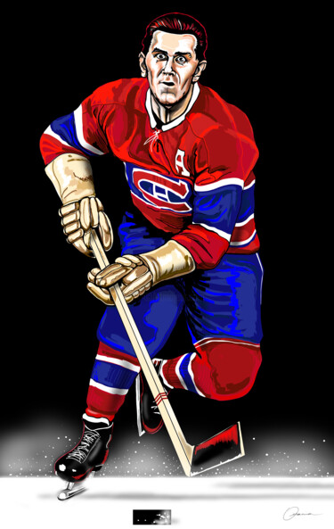 Maurice Rocket Richard Montreal Canadiens NHL Hockey Artwork 数字艺术 标题为“Maurice Rocket Rich…” 由Ouraniart, 原创艺术品, 数字油画