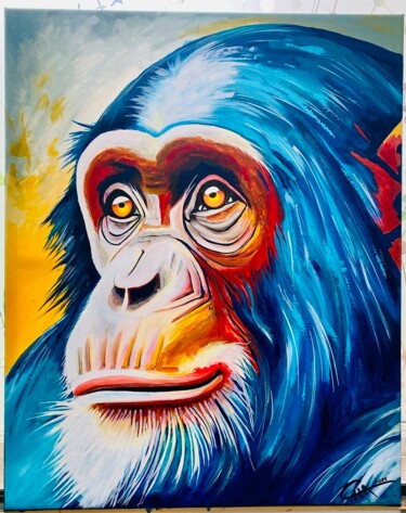 绘画 标题为“Le chimpanzé” 由Pascal Chaduiron (Cha), 原创艺术品, 丙烯 安装在木质担架架上