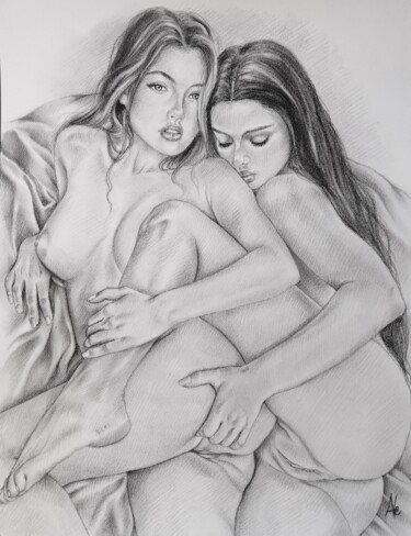 Together forever Desenho intitulada "Together forever" por Aleartdesignerstudio, Obras de arte originais, Carvão