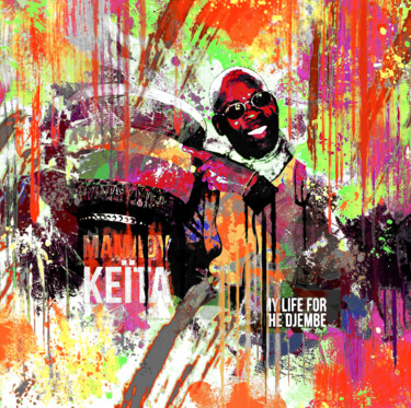 pop art street art célébrité 23-Mamady keita Digitale Kunst getiteld "pop art street art…" door Yank, Origineel Kunstwerk, Digitale collage Gemonteerd op Frame voor hout…
