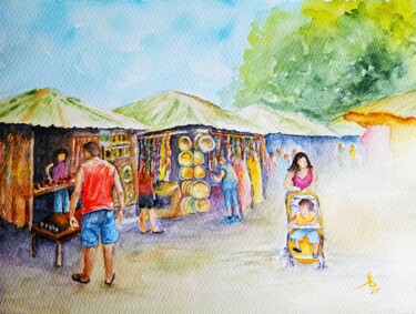 Pittura intitolato "Feira de Artesanato…" da Solange Esposito (SEsposito), Opera d'arte originale, Acquarello