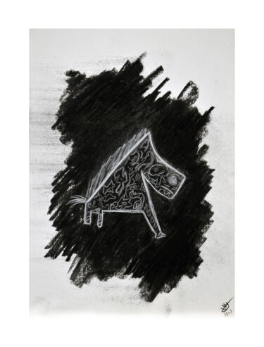 Black Snow, White Horse Рисунок под названием "Black Snow, White H…" - Atelier Kleef, Подлинное произведение искусства, Древесный уголь