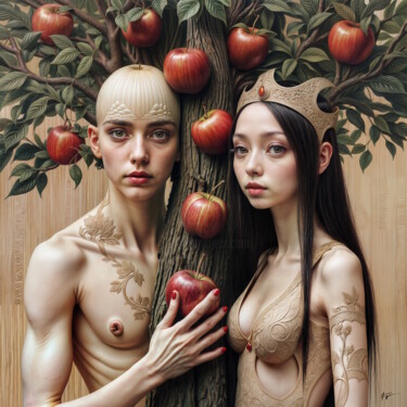 数字艺术 标题为“Adam & Eve_2241” 由Frederic Racaud, 原创艺术品, AI生成的图像