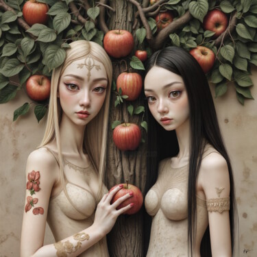数字艺术 标题为“Lilith et Eve_1314” 由Frederic Racaud, 原创艺术品, AI生成的图像