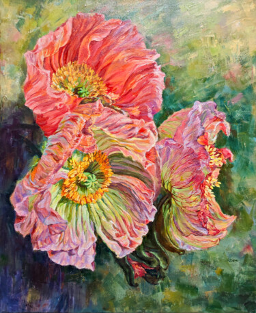 Peinture intitulée "Poppies" par Olha Vasyshcheva, Œuvre d'art originale, Huile Monté sur Châssis en bois