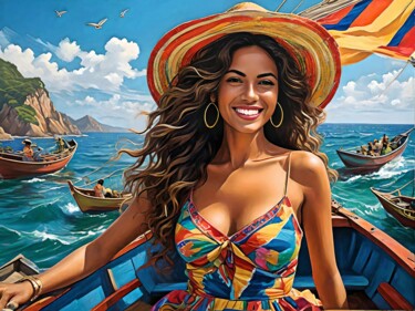 Brasilien Beauty in a Boat II Digitale Kunst getiteld "Brasilien Beauty in…" door Jo Graetz (Jo Graetz), Origineel Kunstwerk, AI gegenereerde afbeelding