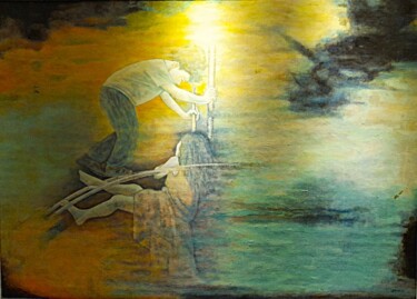 Pintura intitulada "Folghedos Infantís…" por Galvão, Obras de arte originais, Pigmentos Montado em Armação em madeira