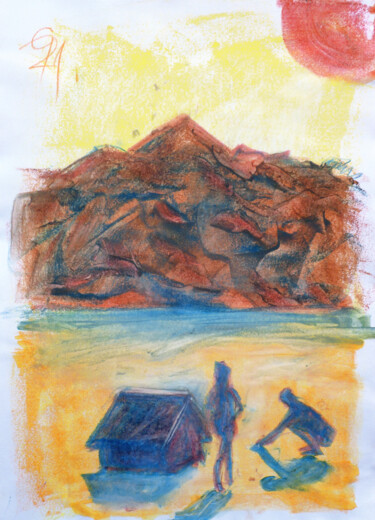 Zelter in Landschaft. Dessin intitulée "Zelter in Landschaf…" par Götz Wiedenroth, Œuvre d'art originale, Cire