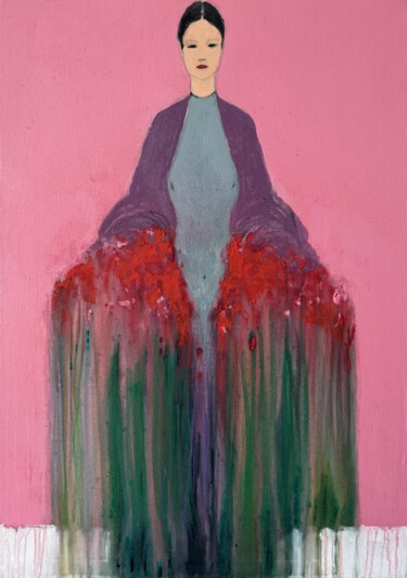 The Girl with Bouquet series Painting titled "The Girl with Bouqu…" by Incognito, Original Artwork, Acrylic