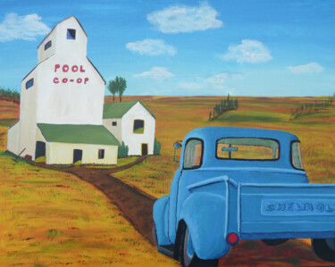 Approaching Grain Elevator Peinture intitulée "Approaching Grain E…" par Anthony Dunphy, Œuvre d'art originale, Acrylique