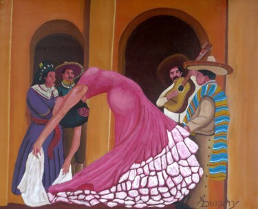 Fiesta In Mexico Schilderij getiteld "Fiesta In Mexico" door Anthony Dunphy, Origineel Kunstwerk, Acryl