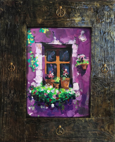 Картина под названием "Window to the garden" - Helga Balaban, Подлинное произведение искусства, Акрил