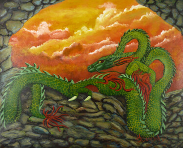 Pintura intitulada "Cave Of The Dragon" por Anthony Dunphy, Obras de arte originais, Acrílico