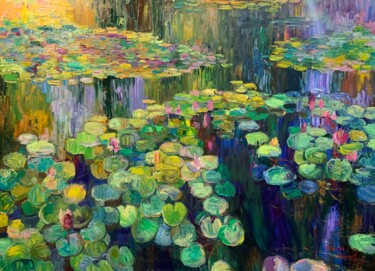 Pittura intitolato "Большие лилии и кув…" da Vasilii Shikhanov, Opera d'arte originale, Olio Montato su Telaio per barella i…