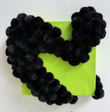 Puffed Heart – Tactile Mixed Media Artwork with Neon Green C Painting titled "Puffed Heart – Tact…" by Victo, Original Artwork, Textile fiber Mounted on Wood Stretcher frame