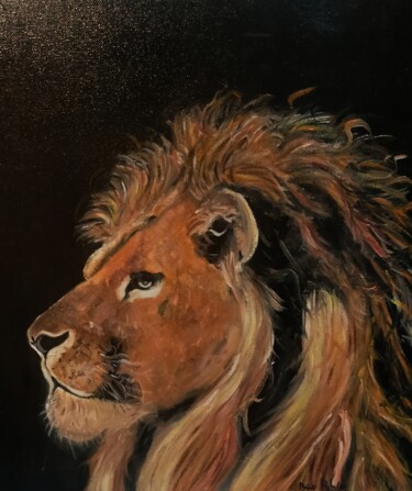 Pittura intitolato "Sguardo di leone" da Bruno Bifulco, Opera d'arte originale, Olio Montato su Pannello di legno