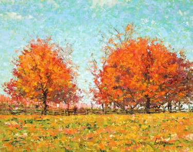 "Trees at the Fence Line" Pittura intitolato ""Trees at the Fence…" da Bill James Family Estate-Jo Ann James Trustee, Opera d'arte originale, Olio Mon…