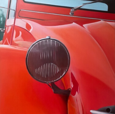 绘画 标题为“2 Cv orange deudeuc…” 由Gilbert Duchamp, 原创艺术品, 丙烯 安装在木质担架架上