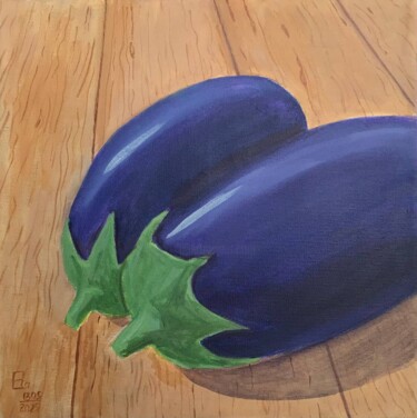 Two Eggplants 绘画 标题为“Two Eggplants” 由Luda Rakhmanov, 原创艺术品, 丙烯 安装在木质担架架上