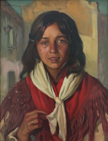 Joven gitana Pintura titulada "Joven gitana" por Isidro Riera Modolell, Obra de arte original, Oleo Montado en Bastidor de camilla de mad…