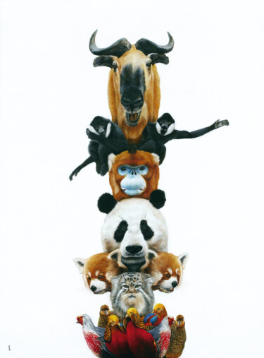 Pintura intitulada "Totems fo Sichuan" por Sailev, Obras de arte originais, Óleo Montado em Armação em madeira