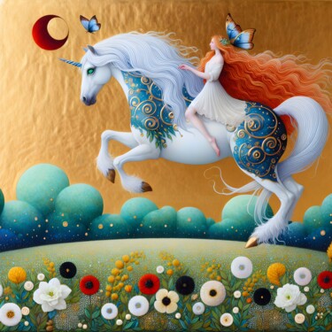 "Ragazza con Unicorno "- immagini artistiche da collezione 数字艺术 标题为“"Ragazza con Unicor…” 由Angelo Mazzoleni, 原创艺术品, AI生成的图像 安装在其他刚性面板上