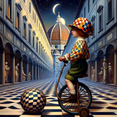 "Memorie d'infanzia con Firenze " stampe arte firmate Printmaking titled ""Memorie d'infanzia…" by Angelo Mazzoleni, Original Artwork, Digital Print