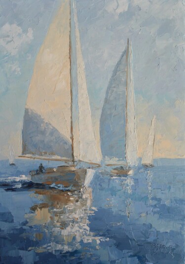 Картина под названием "Sailing Boats" - Viktoriia Slavinska, Подлинное произведение искусства, Масло