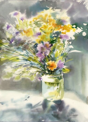 Painting titled "The nice day. Water…" by Alla Prisakar., Original Artwork, Watercolor