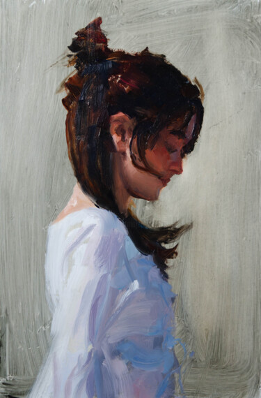 绘画 标题为“Portrait study of E…” 由Romain Eugène, 原创艺术品, 油 安装在木板上