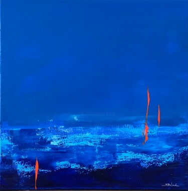 绘画 标题为“Bleu intense” 由Sandrine Belmont, 原创艺术品, 丙烯 安装在木质担架架上