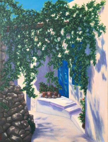 Painting titled "Mediterranean Seren…" by Irina Gauss, Original Artwork, Oil Mounted on Wood Stretcher frame