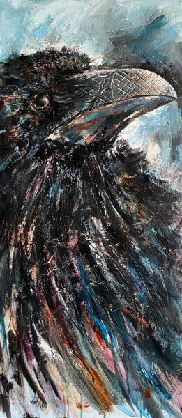 Odin's Raven. Muninn. Schilderij getiteld "Odin's Raven. Munin…" door Volodymyr Nezdiimynoha, Origineel Kunstwerk, Acryl Gemonteerd op Frame voor…