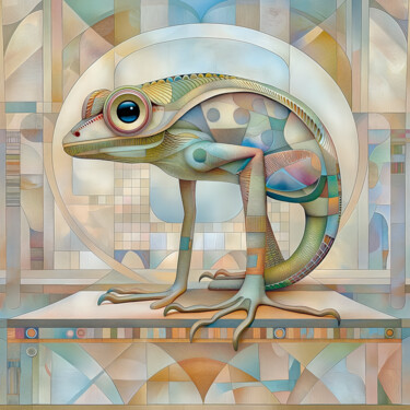 The Chameleon's Journey Through the Forms of Consciousness Artes digitais intitulada "The Chameleon's Jou…" por Alla Pixel, Obras de arte originais, Imagem gerada por IA Montado em Ar…