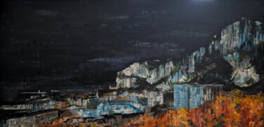 Schilderij getiteld "Cefalu, la Rocca" door Tamás Tarnóczi, Origineel Kunstwerk, Acryl Gemonteerd op Frame voor houten branc…