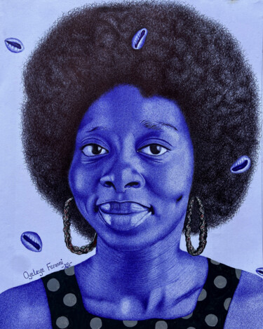 Lady with an Afro Hair "Lady with an Afro H…" başlıklı Resim Feranmi Oyeleye tarafından, Orijinal sanat, Tükenmez kalem